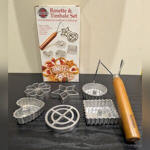 Norpro Silver Rosette & Timbale Set with Wooden Handle